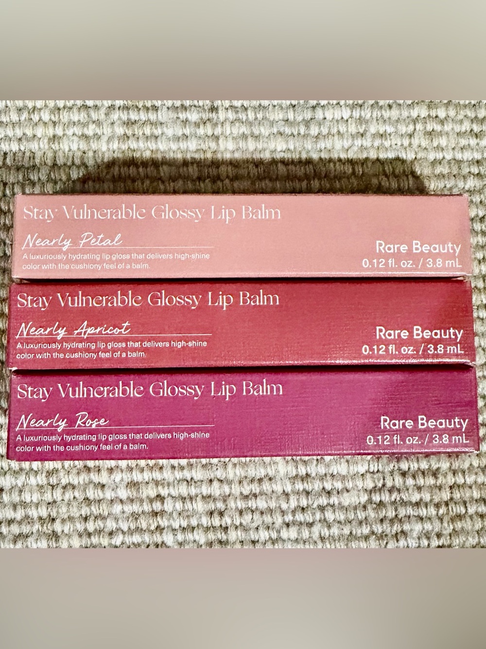 Rare Beauty Stay Vulnerable Glossy Lip Balm, “Nearly” Trio | NEW, SEALED